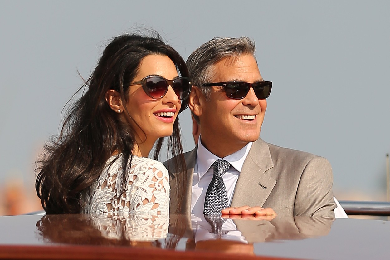 George Clooney and Amal Alamuddin on the Venice Canals The Day After Their Wedding