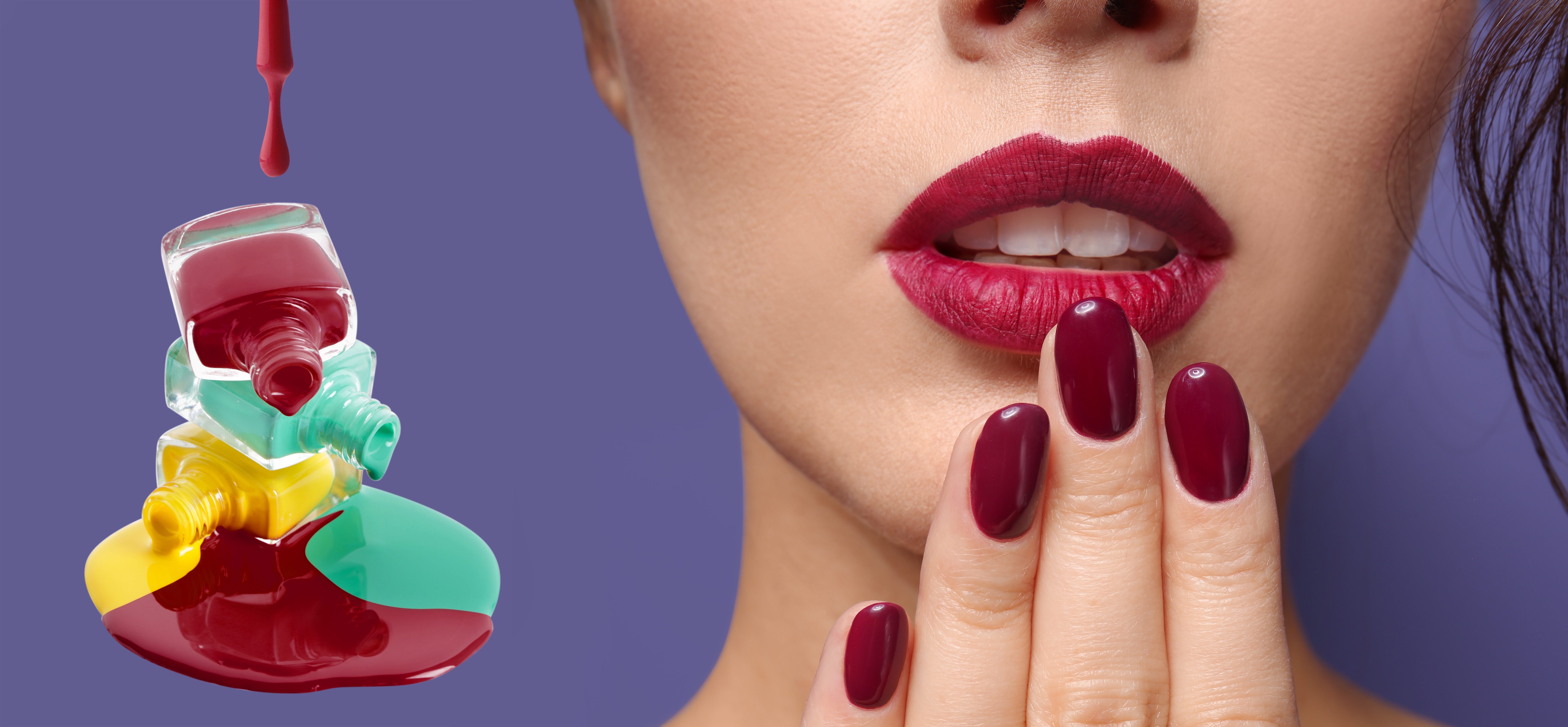 Beautiful,Young,Woman,With,Professional,Manicure,And,Different,Nail,Polishes