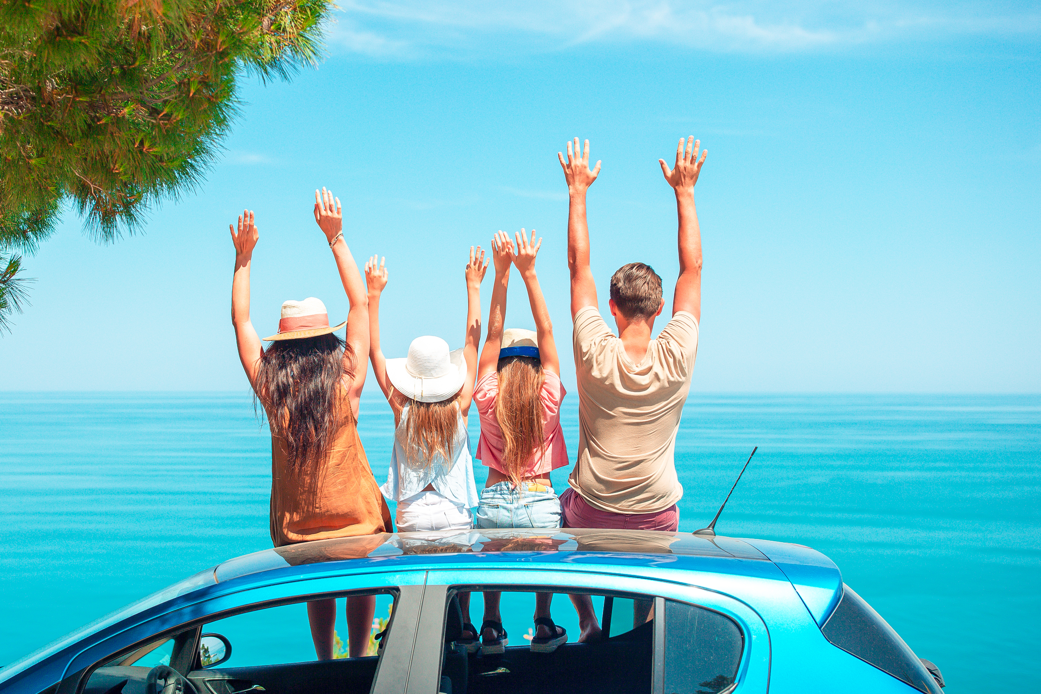 Summer car trip and young family on vacation