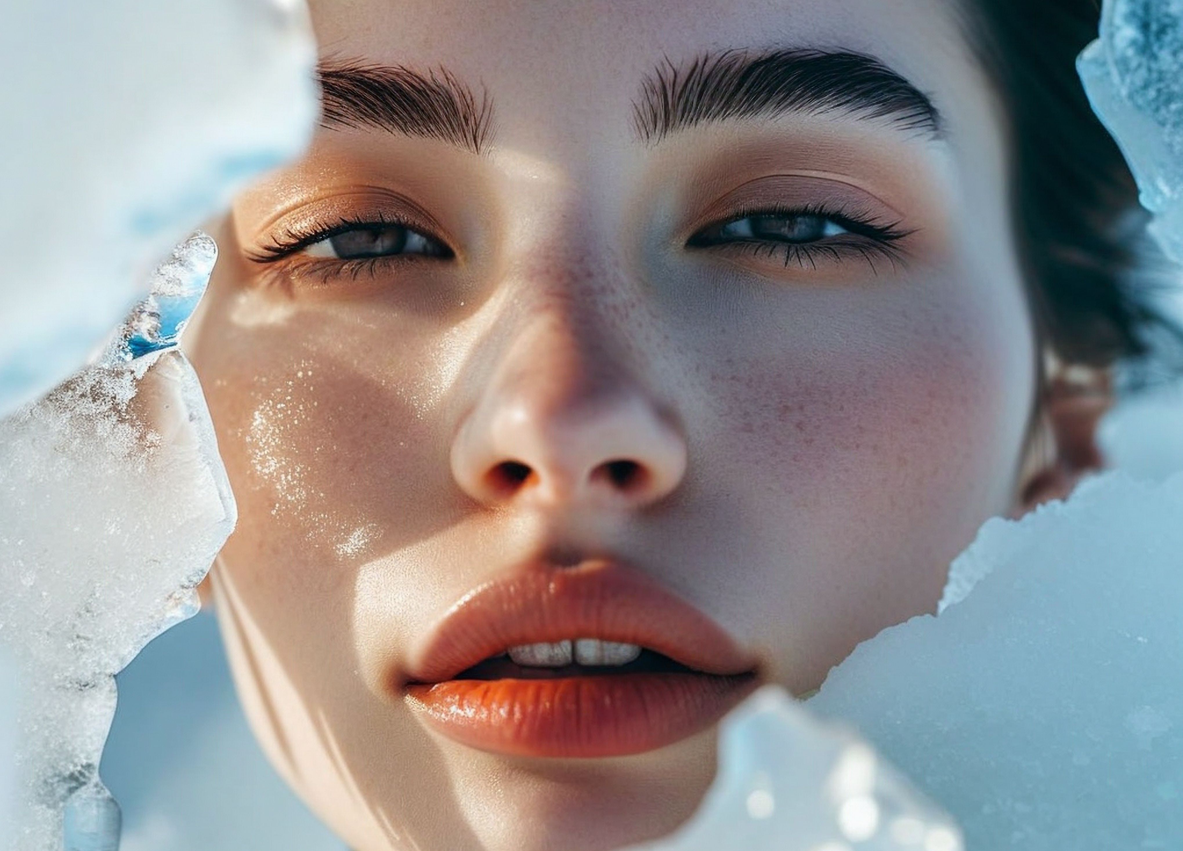 Face,Model,Woman,Above,Sheet,Ice,,Beauty,Mood