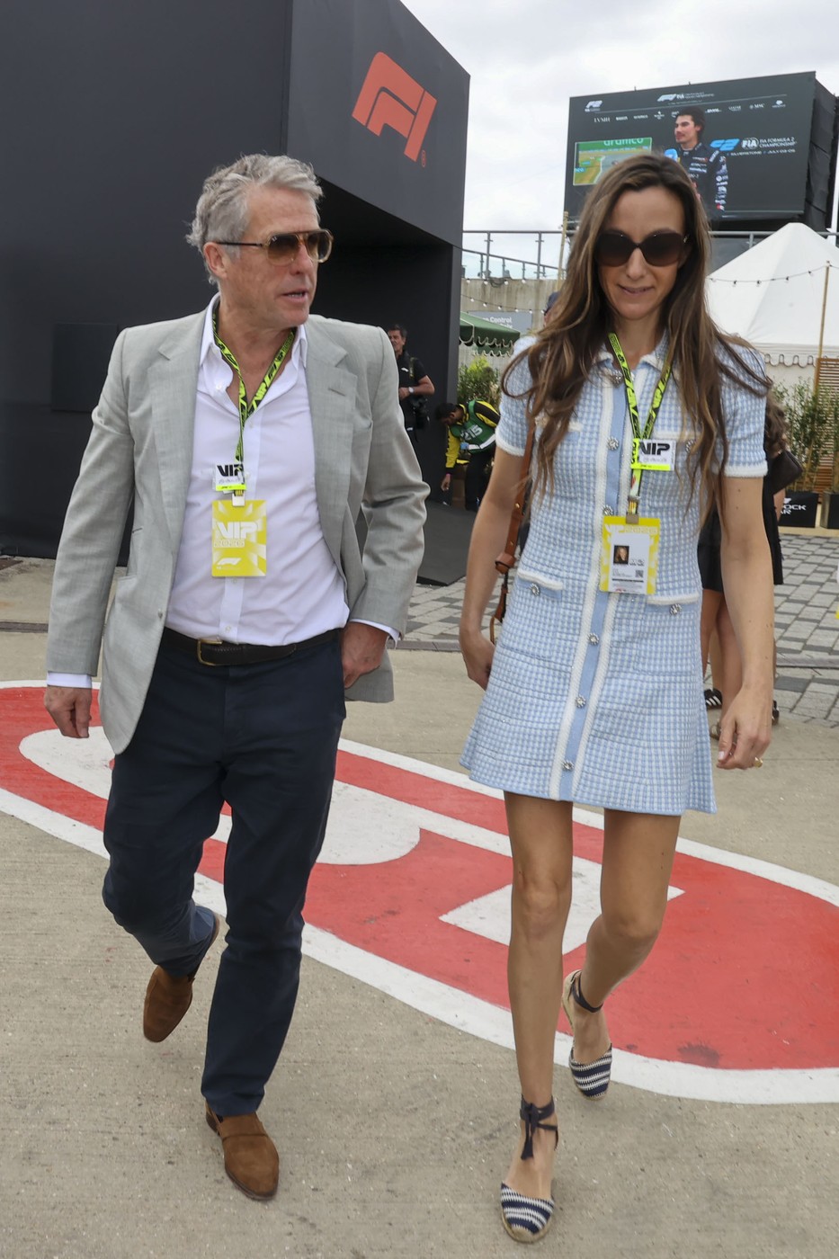 Hugh Grant arrived at Silverstone Circuit