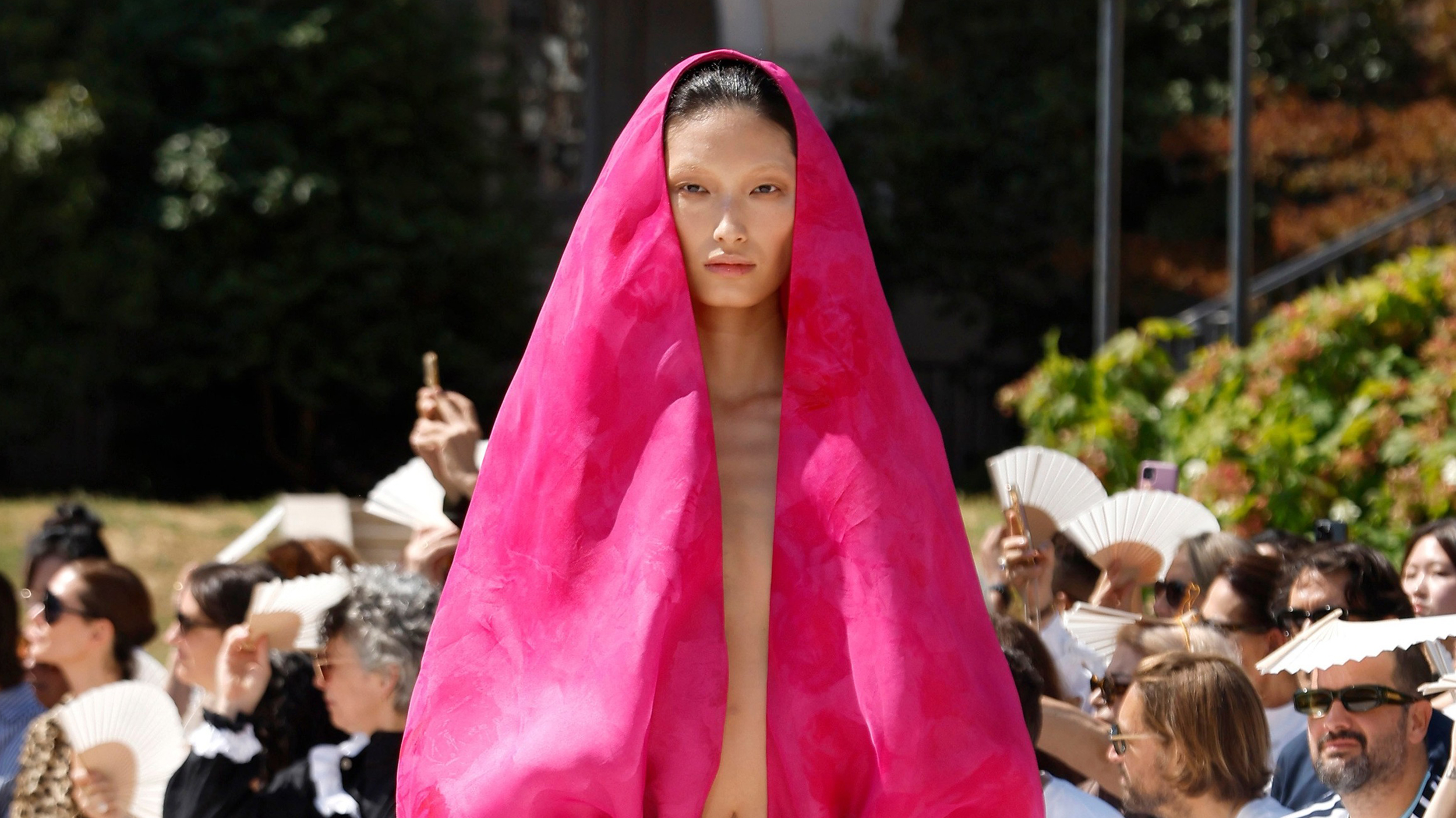 Model on the runway at the Balenciaga fashion show in Paris,
