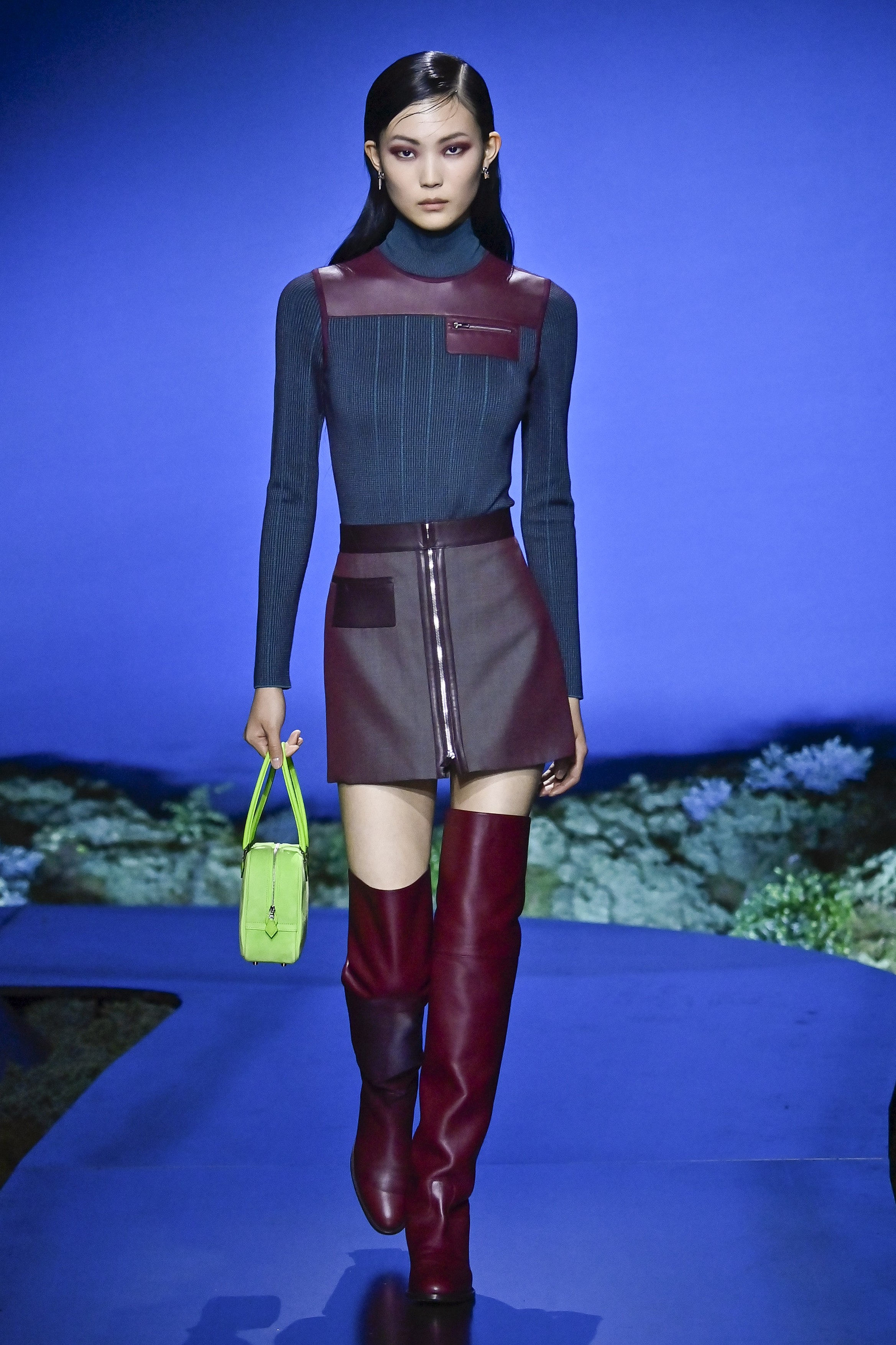 A model is seen on the catwalk at the Hermes  fashion show