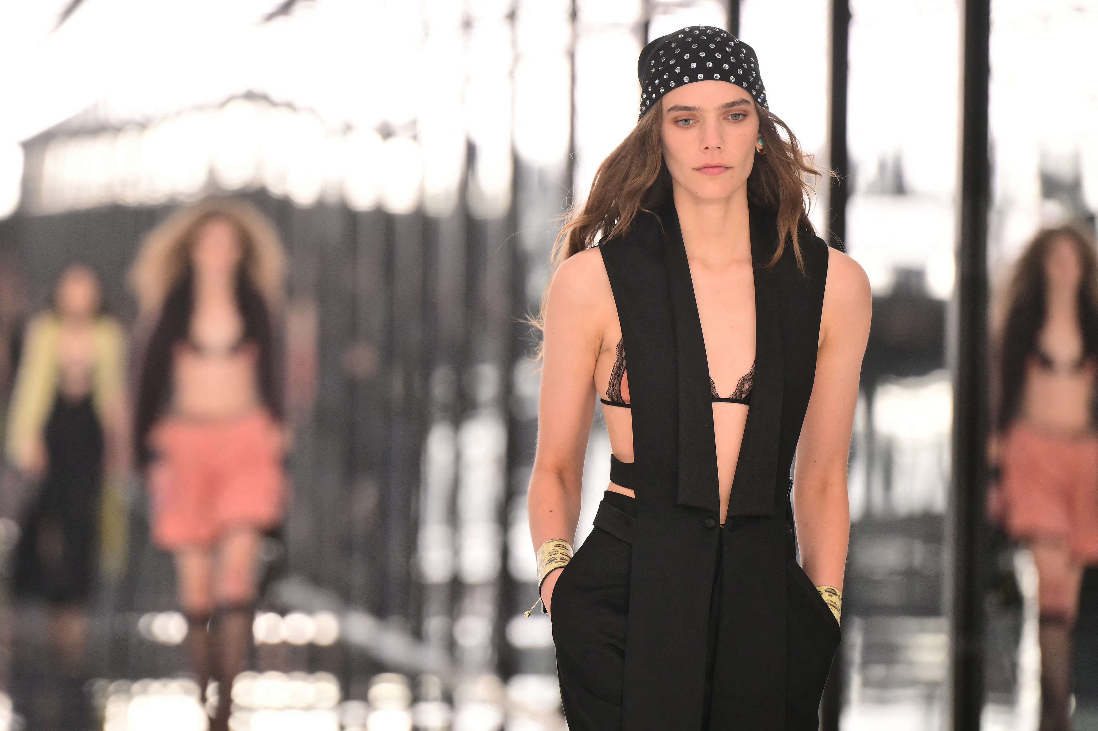 A model walks the runway during the Fendi collection
