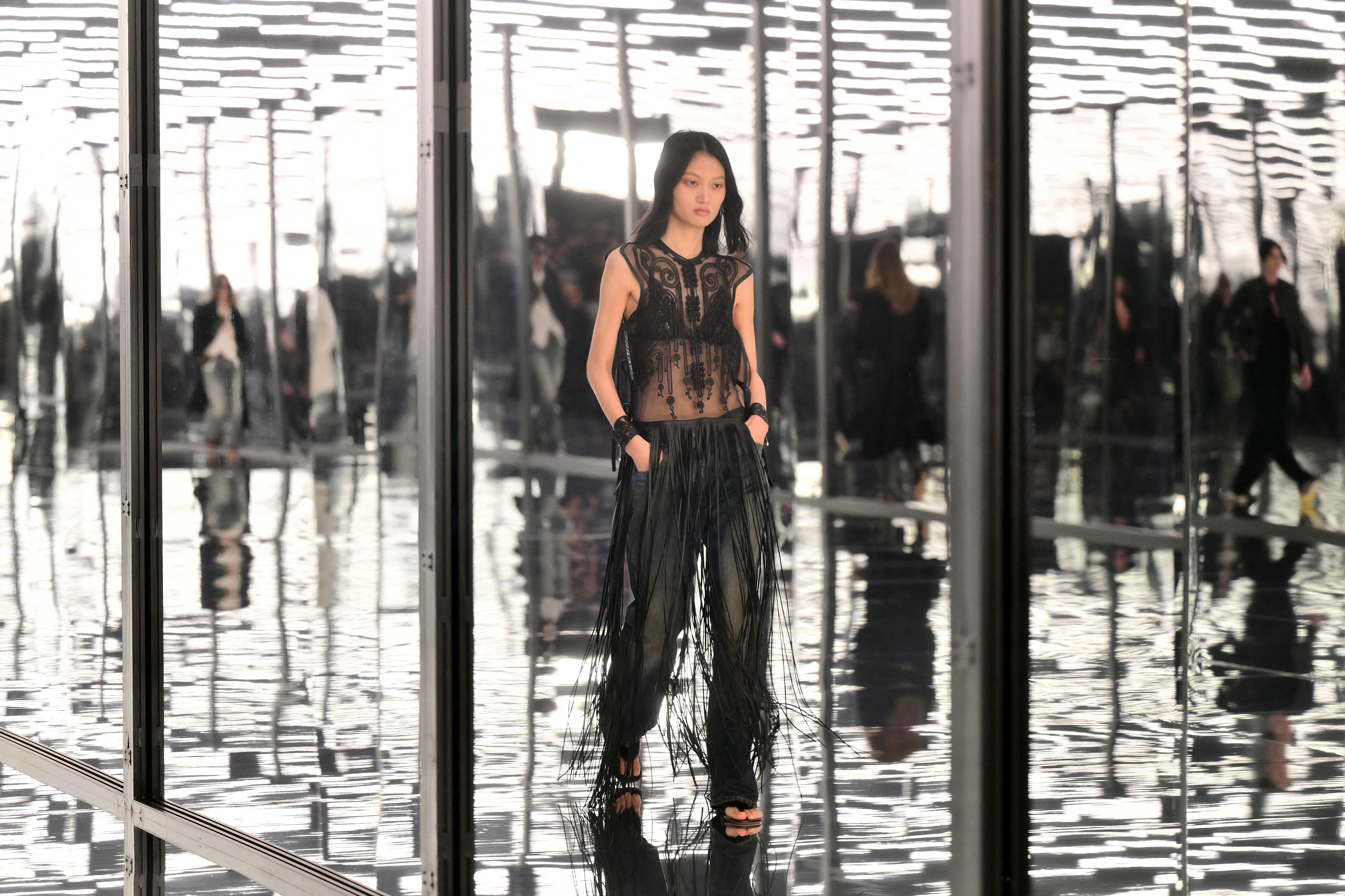 A model walks the runway during the Fendi collection