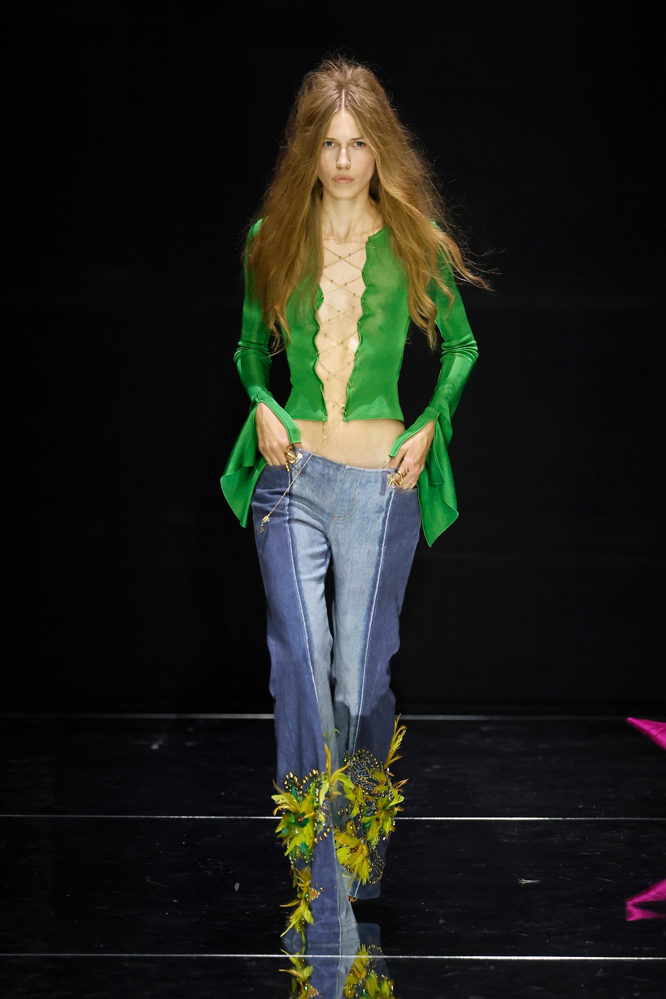 Model on the runway at the Roberto Cavalli fashion show