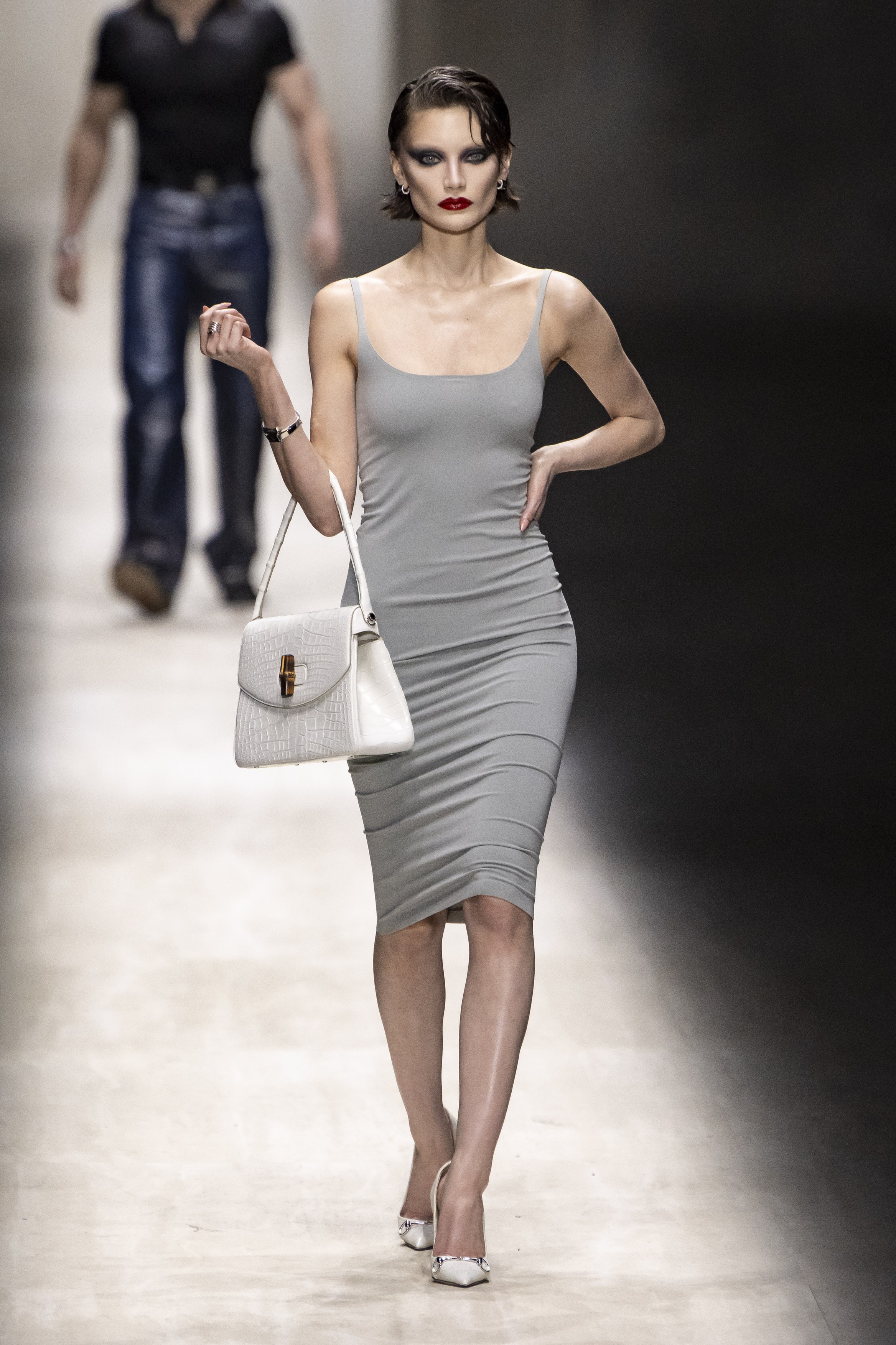 A model is seen on the catwalk at the Gucci fashion show