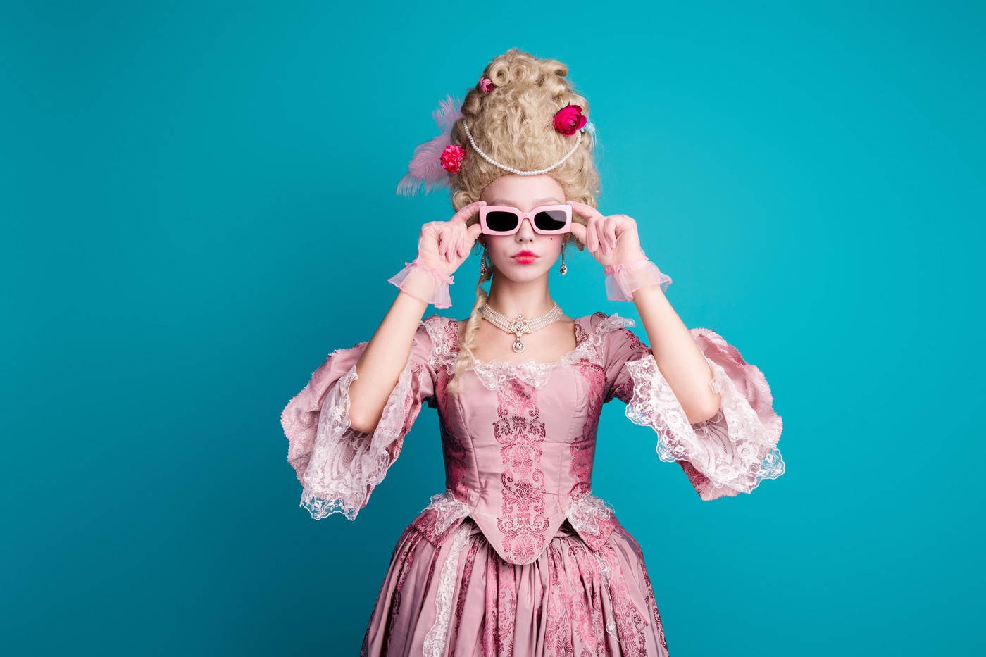 Photo of young woman wear baroque dres